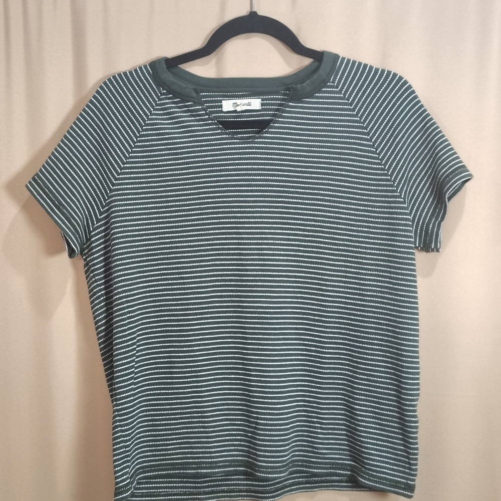 Madewell Split Neck Tee Womens S Striped Green Raglan Short Sleeve Indie Sleaze